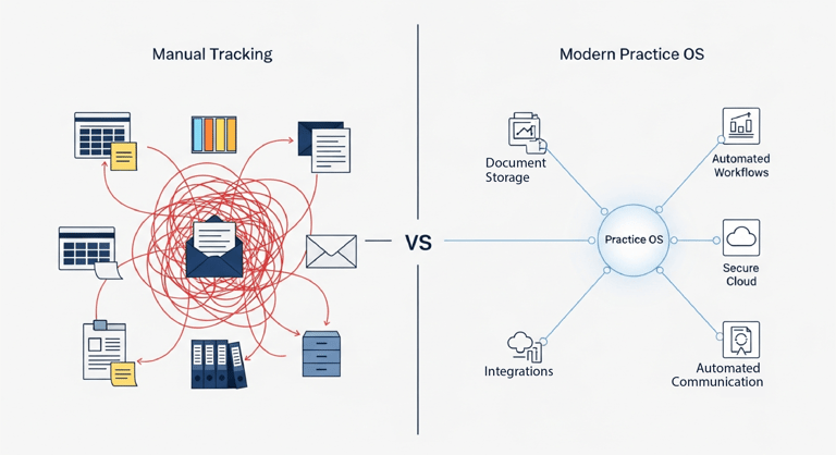 Transitioning from a fragmented, manual system to a centralised Practice OS eliminates operational chaos and creates a single source of truth.